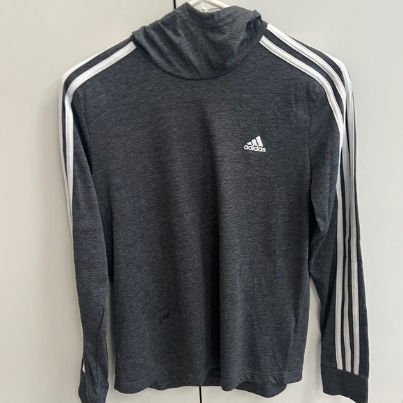 adidas Tops - Adidas- Women's Charcoal Gray/White (3) Stripe Long Sleeve Tee with Hoodie